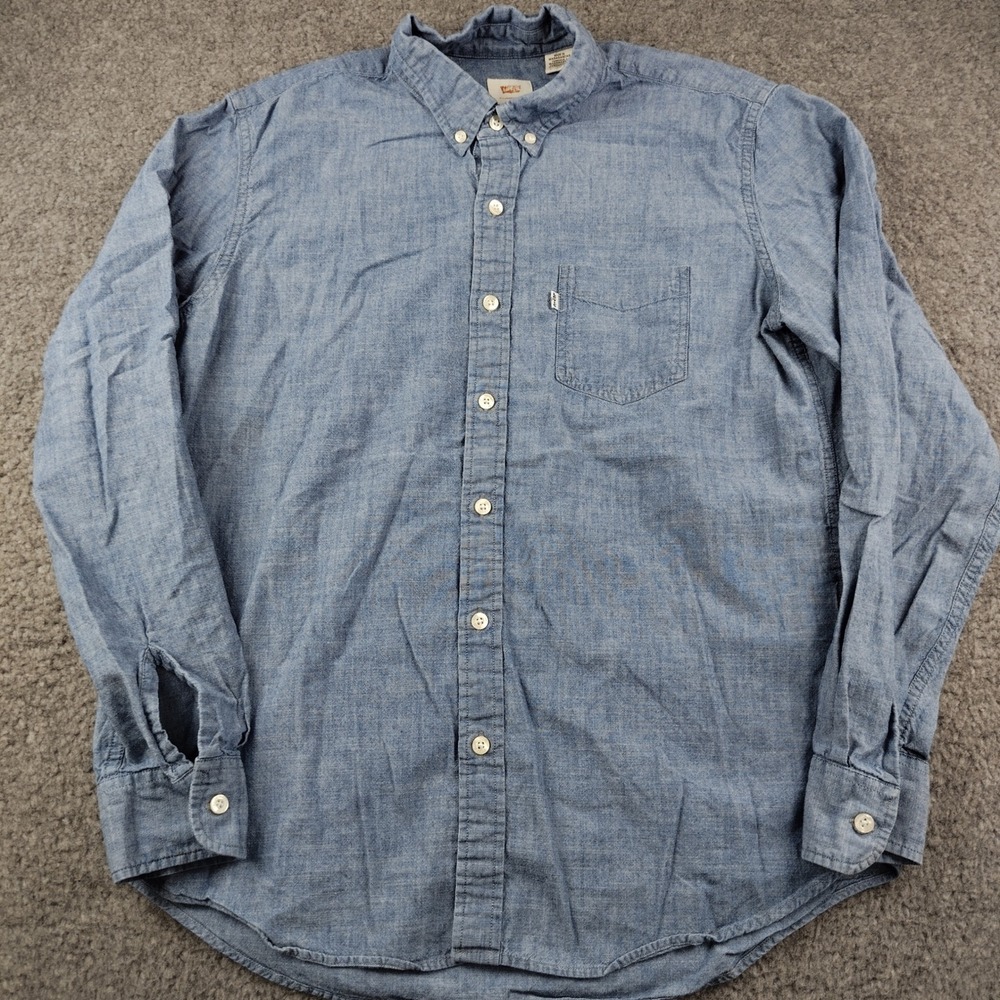 Levis Shirt Mens Large Slim Chambray Blue Long Sleeve Button Down EUC